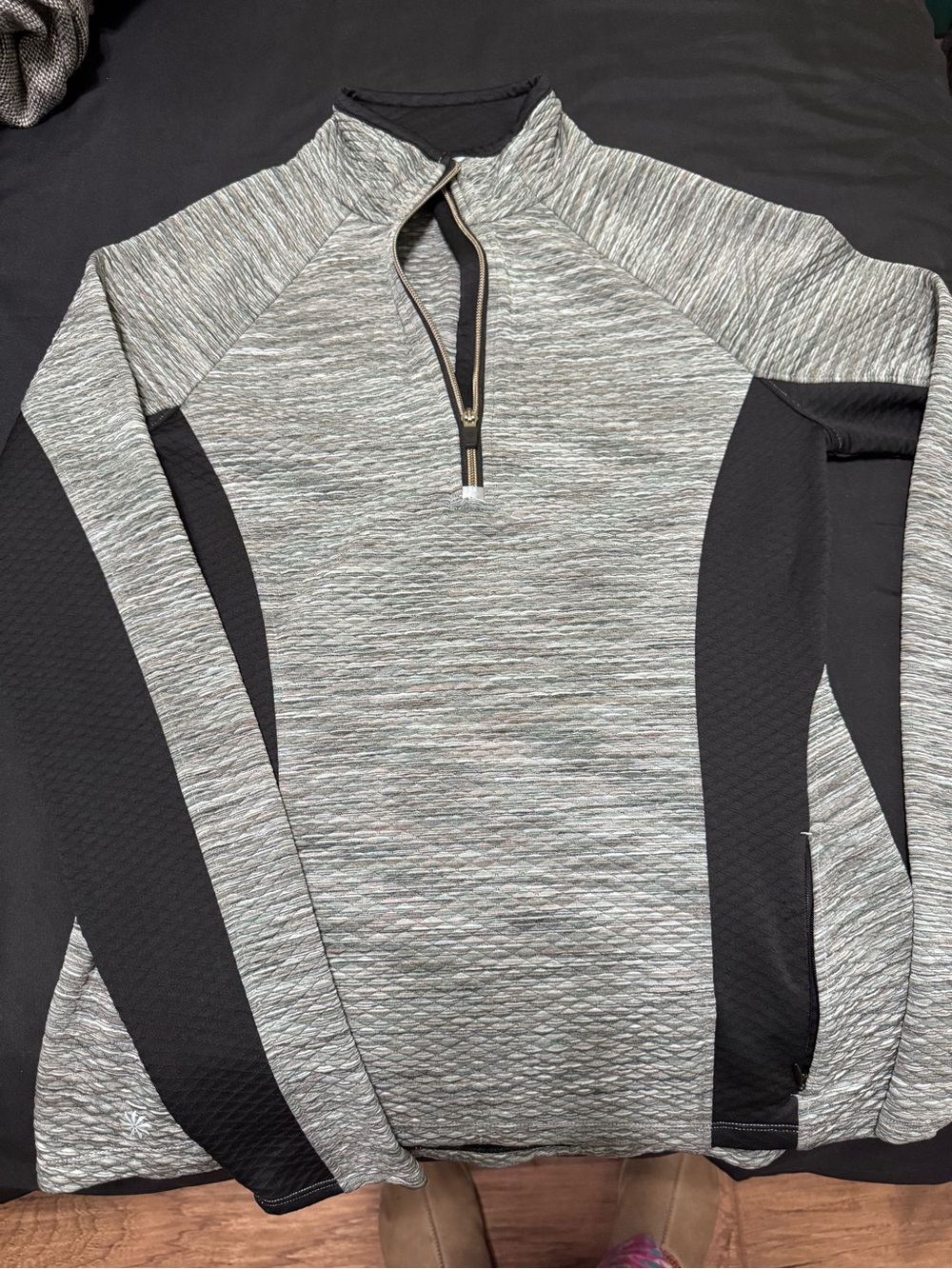Athleta Heather Gray and Black Zip-Front Active Top